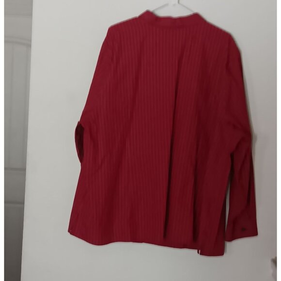Catherines Womens Plus Size 2X Red Striped Button Down Shirt Non Iron Long Sleev - Picture 3 of 10